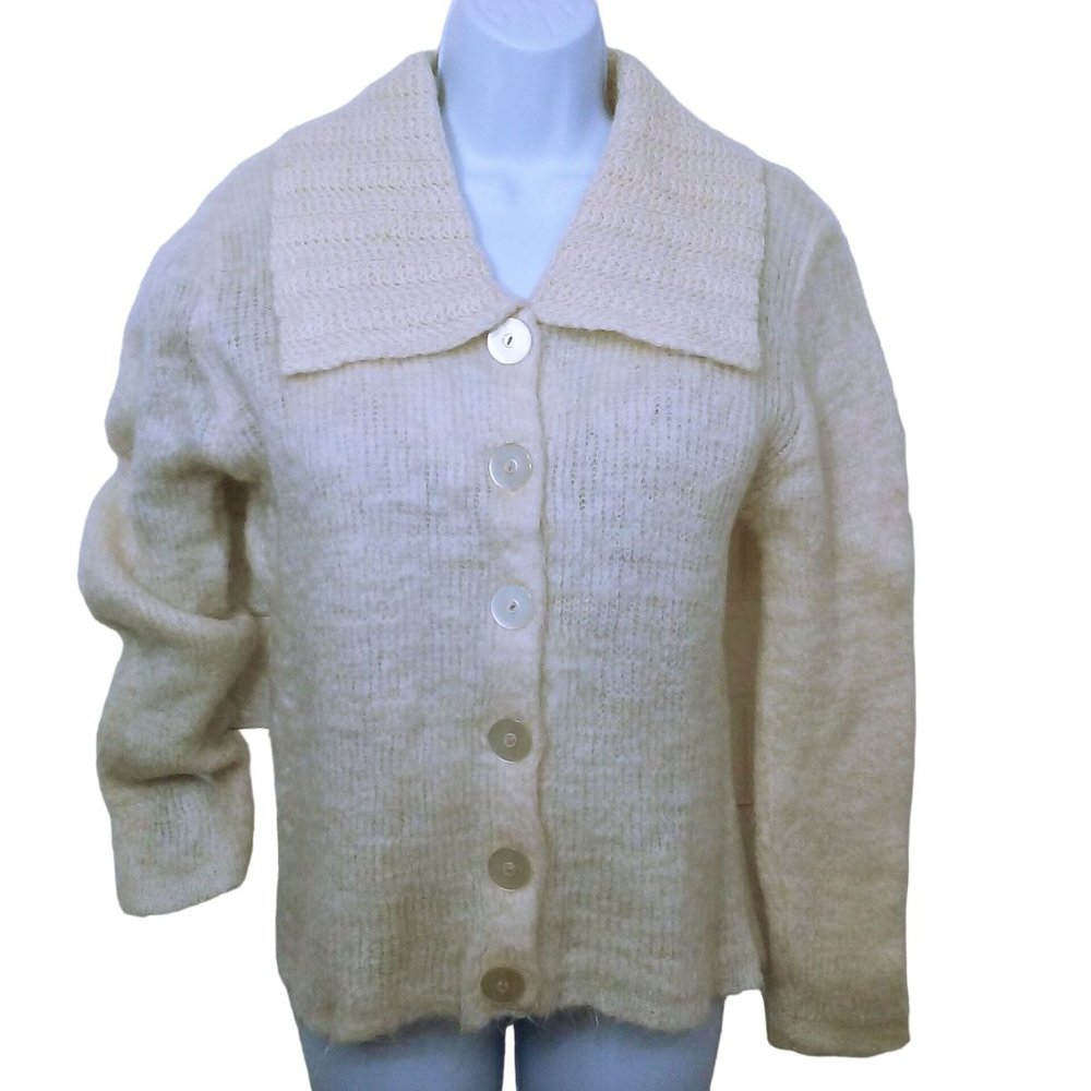 Vintage 50s Hewlett Mills Italian Vogue Cardigan Sweater -M(8) Wool Mohair Beige